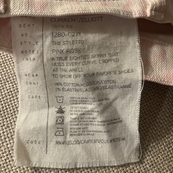 Current/Elliott The Stiletto Dusty Peach True Skinny Cropped Ankle Jeans 25/0 - Picture 5 of 5